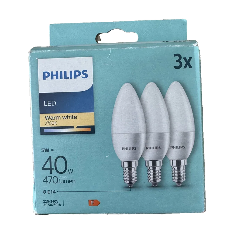 Philips — Ampoules LED flamme E14 5 W (équiv. 40 W) blanc chaud, lot de 3
