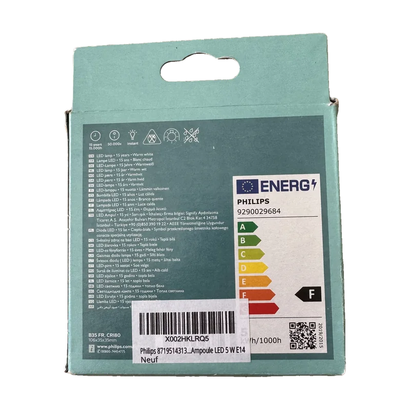Philips — Ampoules LED flamme E14 5 W (équiv. 40 W) blanc chaud, lot de 3 — vue 2